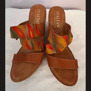 Italian shoe makers womens wedges open toe strappy heels size 9